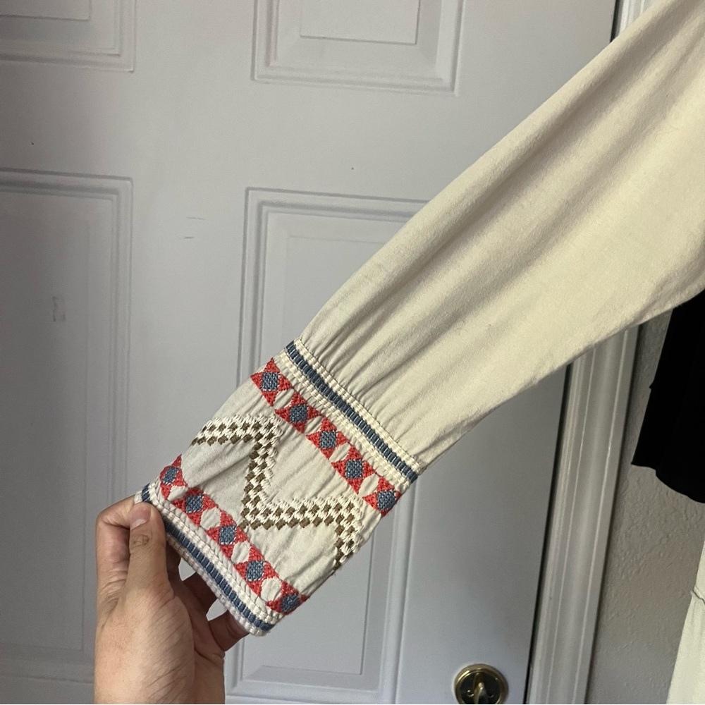 JOHNNY WAS cream ivory off white geo tribal embroidered buttonless long cardigan - Picture 2 of 8